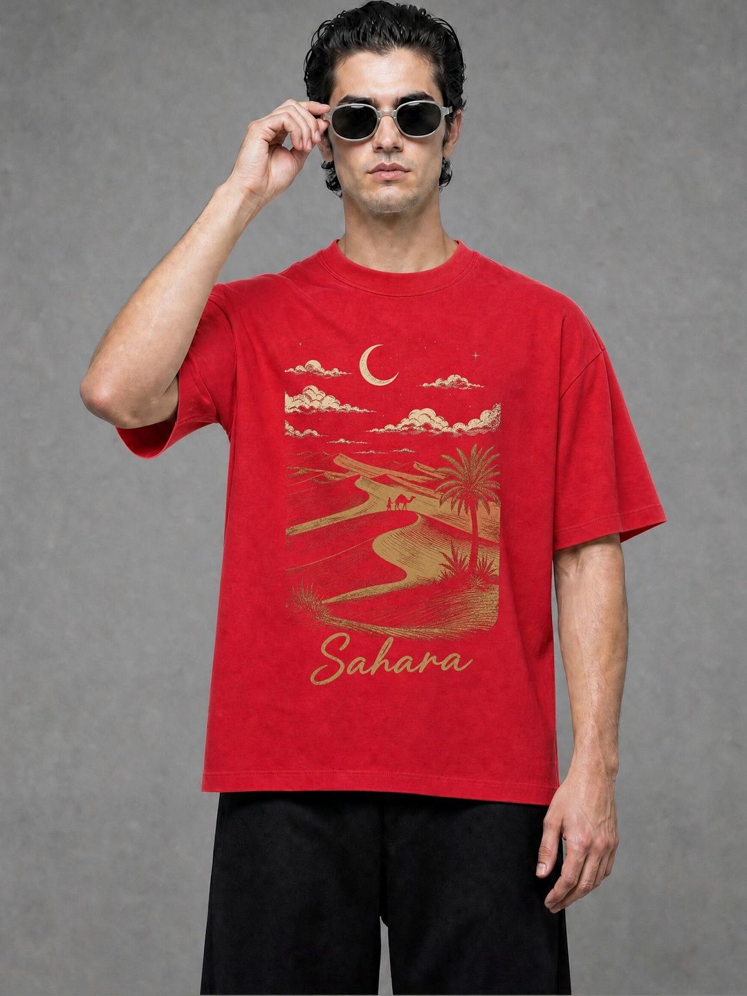 FARDA Unisex Printed Drop-Shoulder Sleeves T-shirt