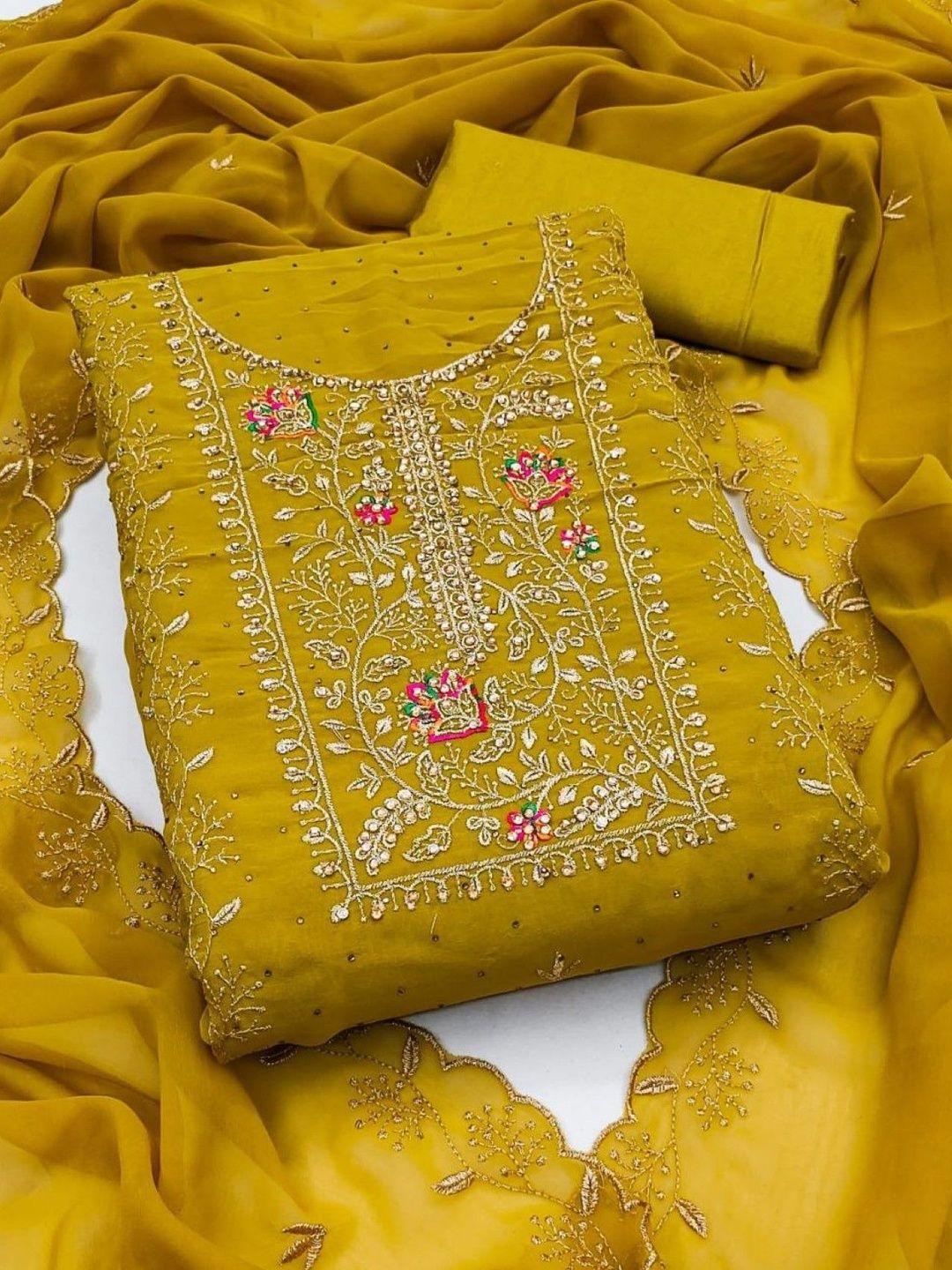 Rangtulika Ethnics Embroidered Unstitched Dress Material