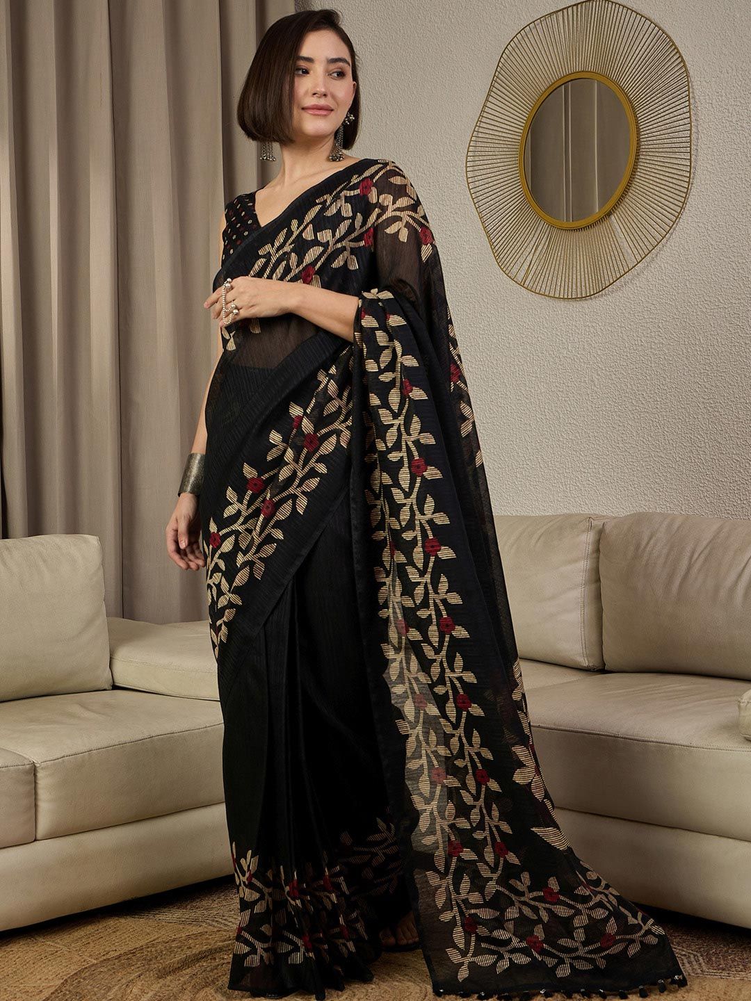 Anouk Rustic Floral Ready to wear Block Print Ready to wear Saree