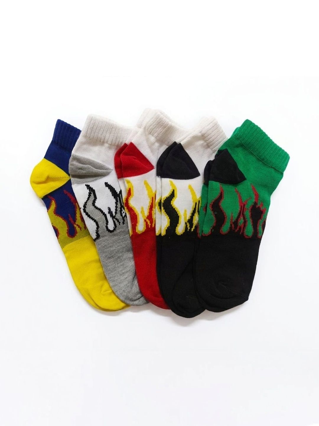 BEAR&BEYOND Men Pack of 5 Cotton Patterned Ankle Length Socks