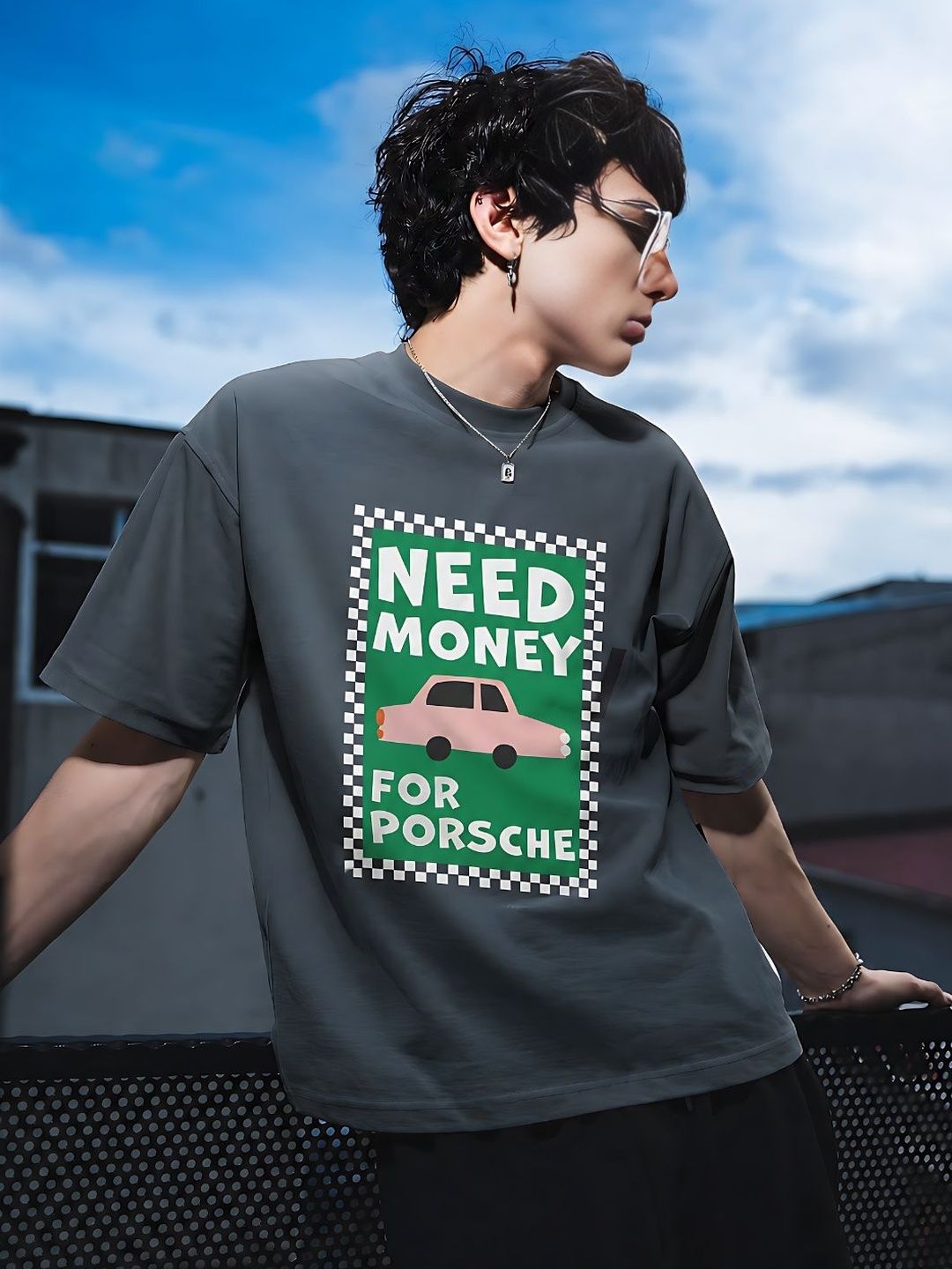 PRONK Men Oversized Graphic Printed T-shirt