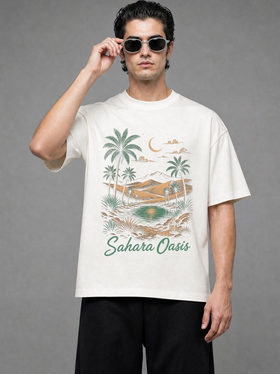 FARDA Unisex Printed Drop-Shoulder Sleeves T-shirt