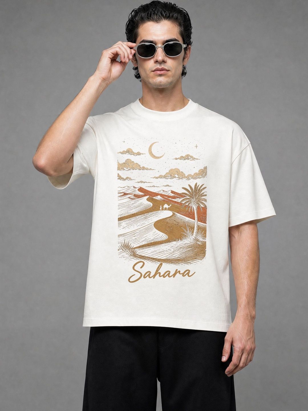 FARDA Unisex Printed Drop-Shoulder Sleeves T-shirt