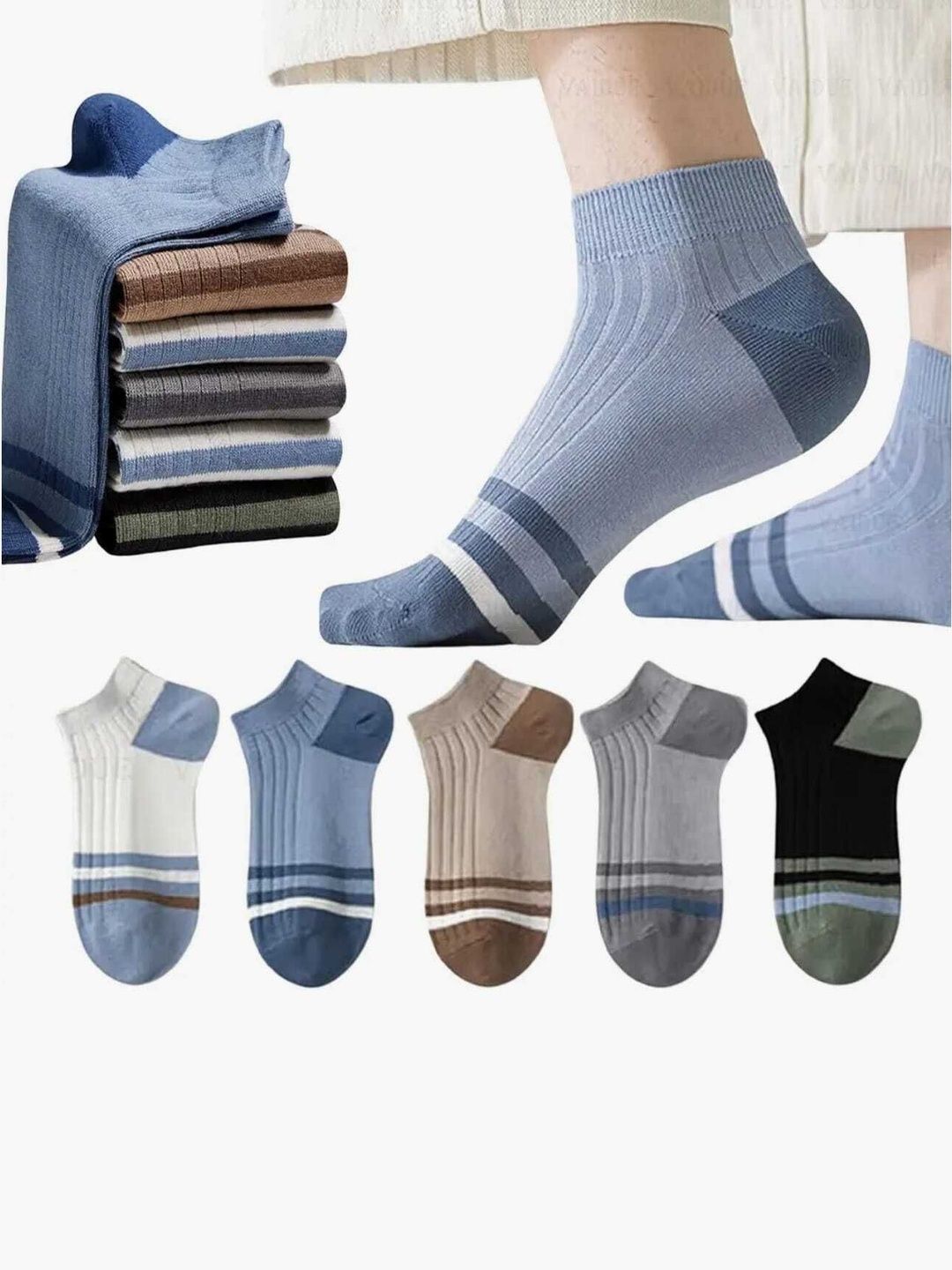 MERCEHIVE Men Pack of 5 Cotton Striped Ankle Length Socks