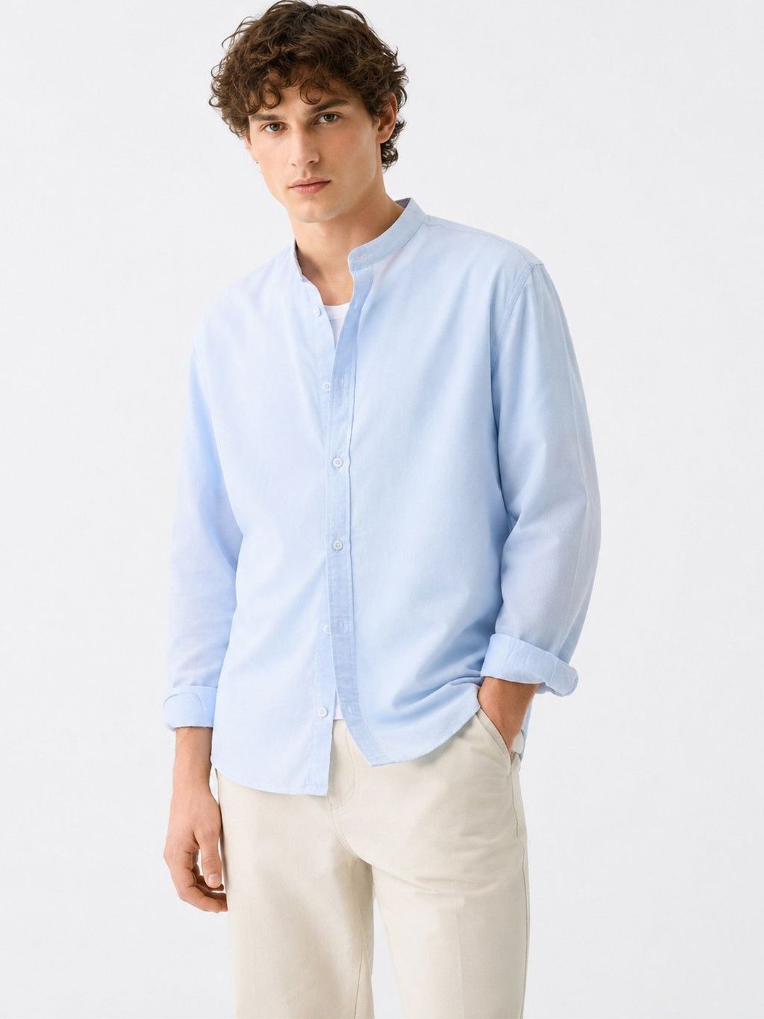 Suo Men Mandarin Collar Casual Shirt