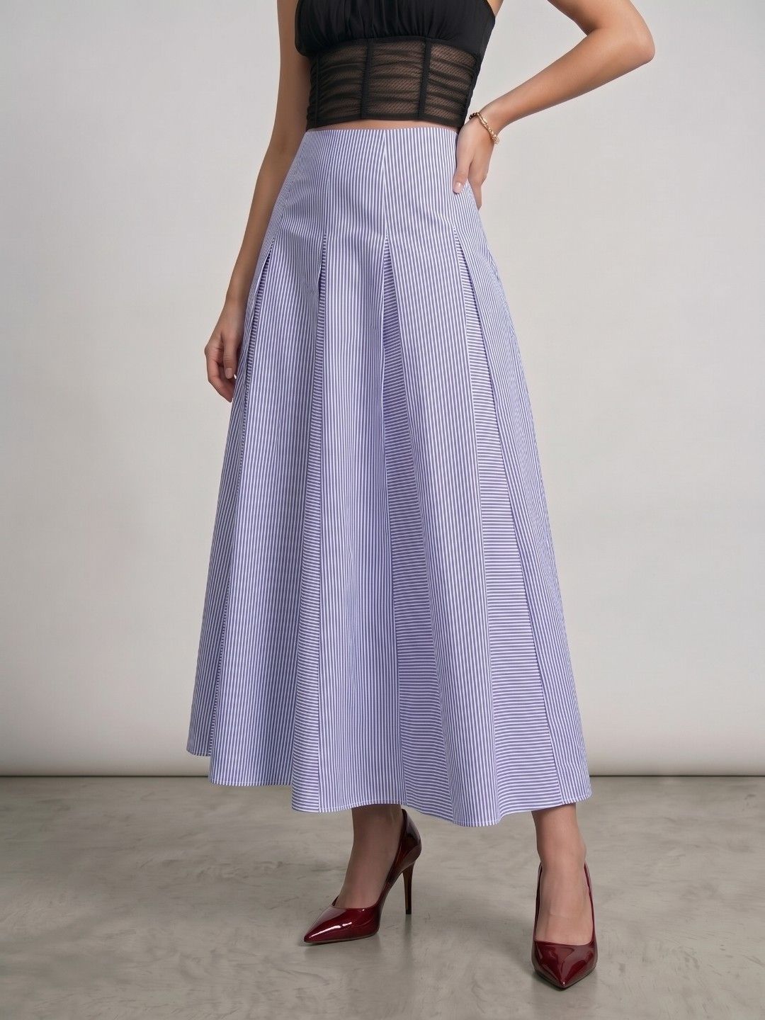 Phosphorus Women Striped Midi A-Line Skirt