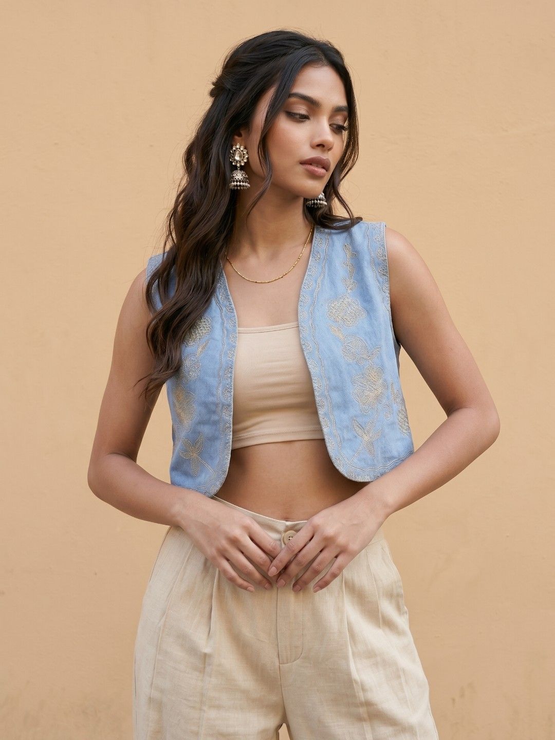 fusion by glitchez Floral Embroidered Crop Tailored Jacket