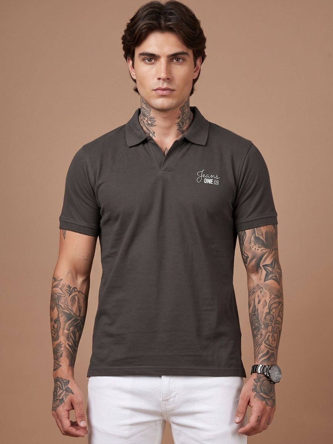 SANDPIPER Brand Logo Polo Collar Cotton T-shirt