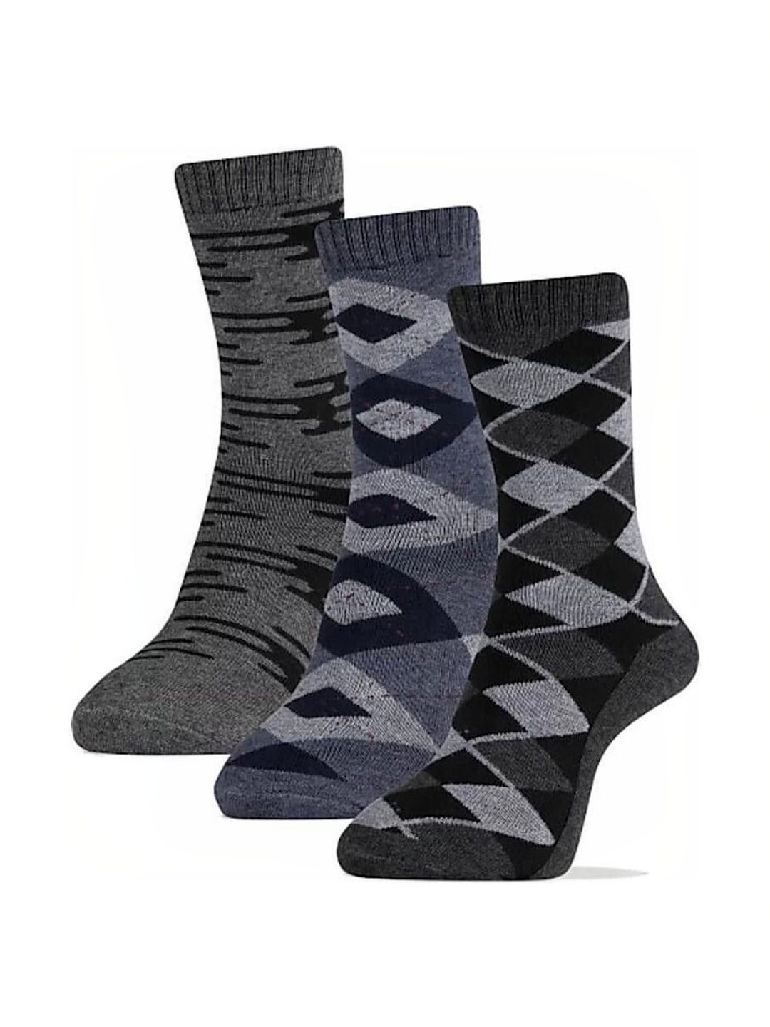 GARUN Men Pack of 3 Cotton Patterned Calf Length Socks