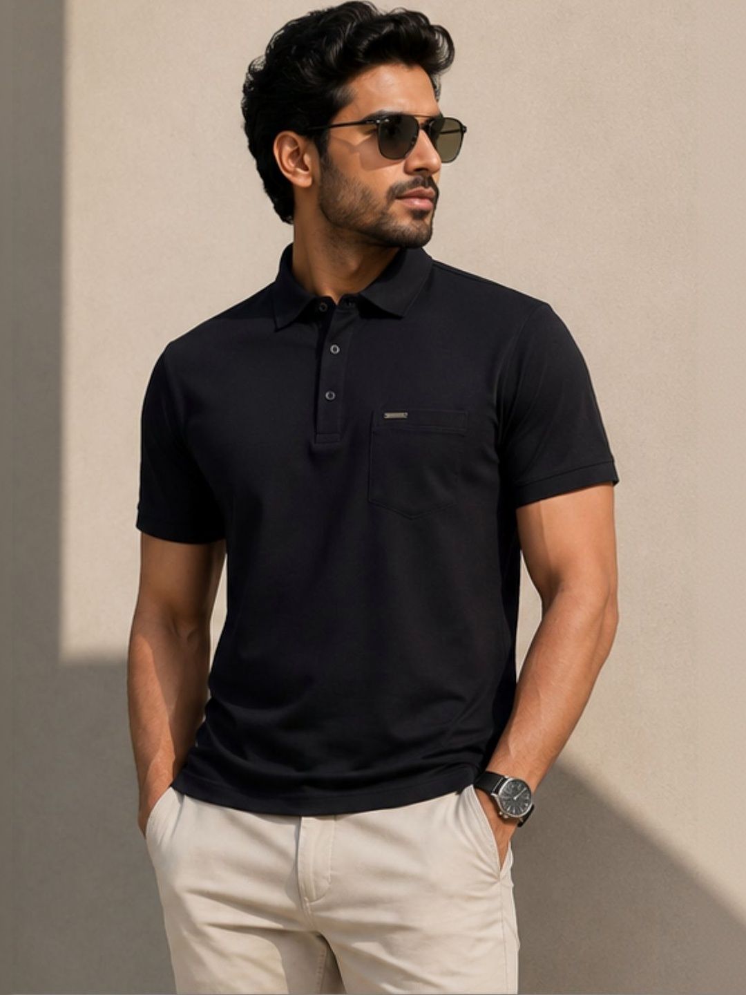 Parcel Yard Men Polo Collar Pockets T-shirt