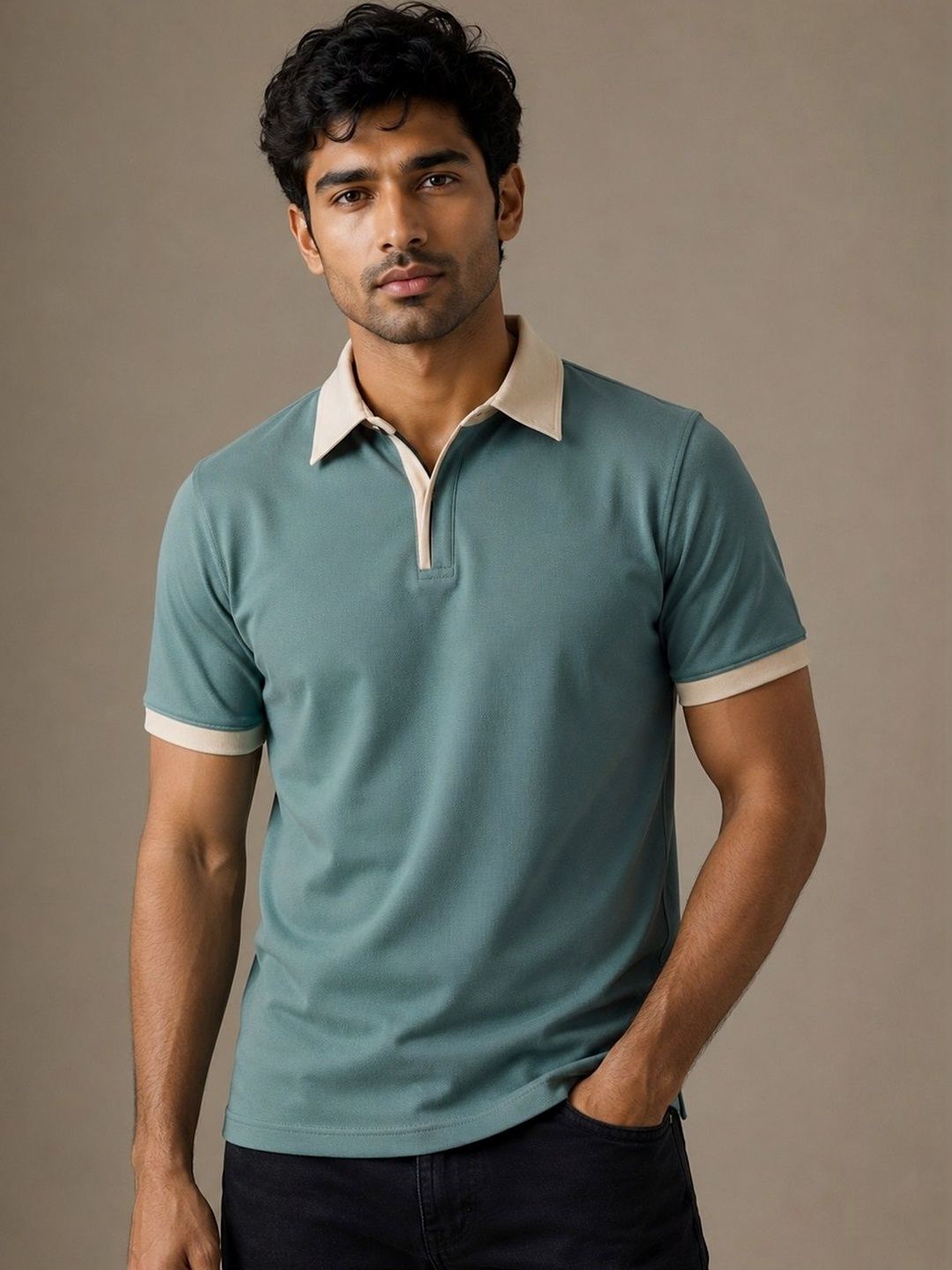 SZN Men Colourblocked Polo Collar Slim Fit T-shirt