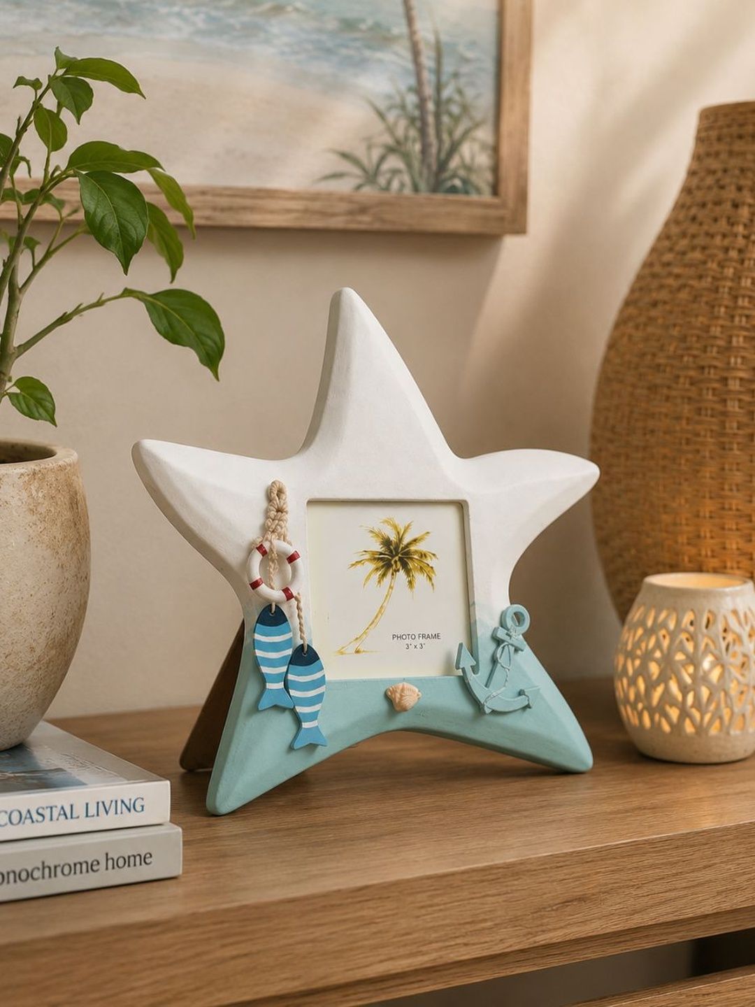 AARVI DECOR STUDIO AARVI DECOR STUDIO Blue & White Starfish Wooden Table Photo Frame Size 3*3