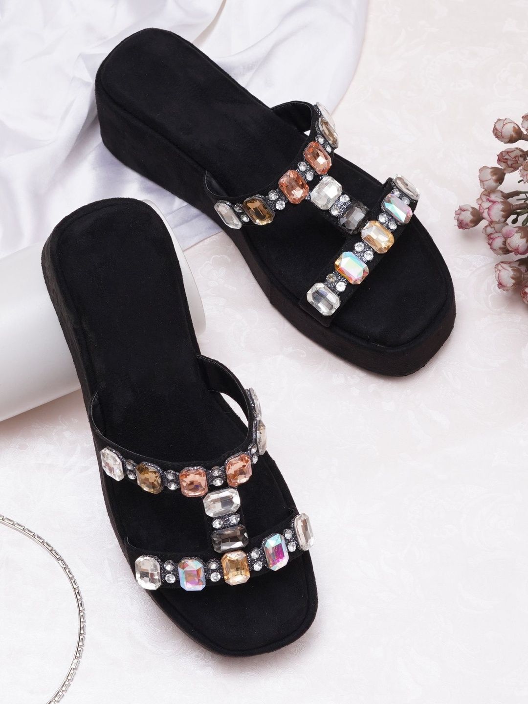 Try Me Embellished Suede Party Wedge Sandals