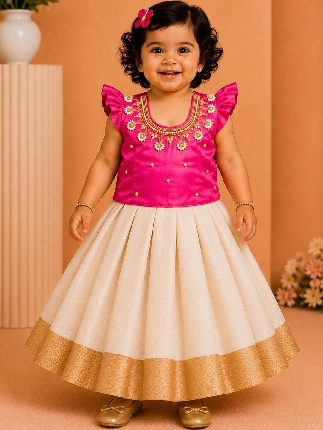 Babypattu Girls Embellished Beads and Stones Ready to Wear Lehenga &