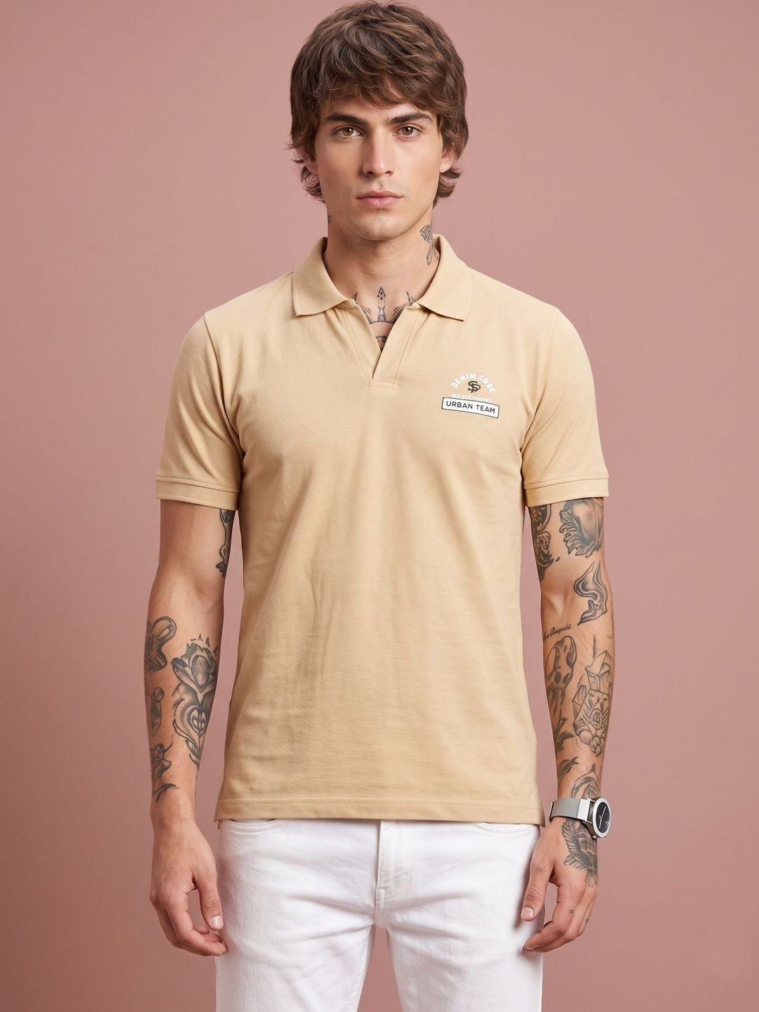 SANDPIPER Brand Logo Printed Cotton Polo Collar T-shirt