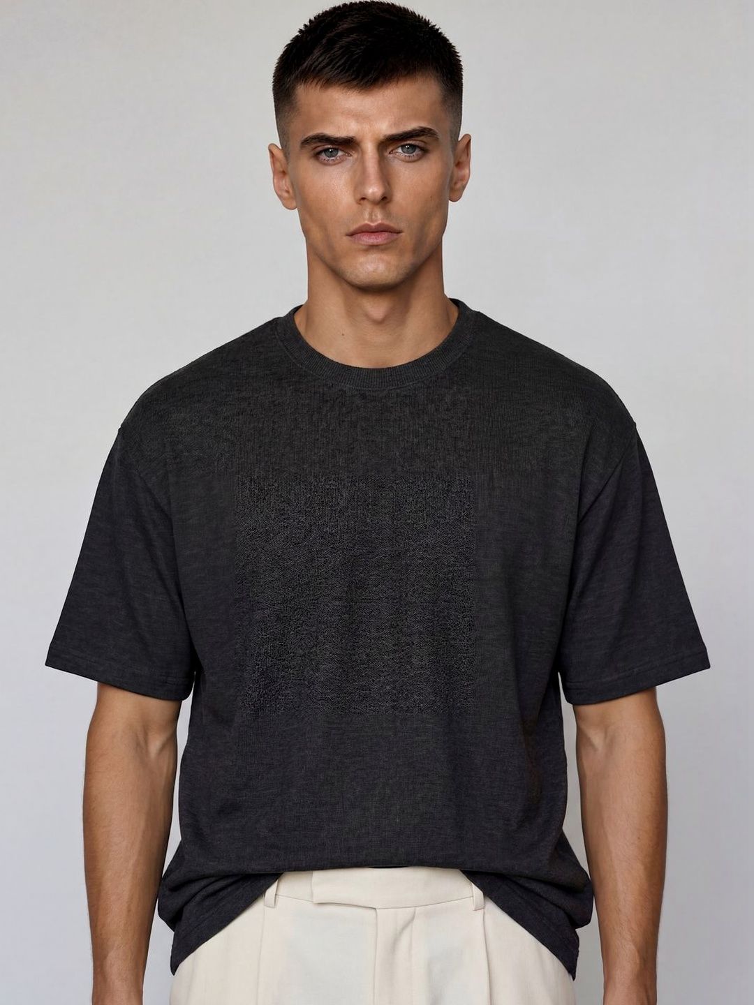 LABEL FOX Men Self Design Oversized Cotton T-Shirt
