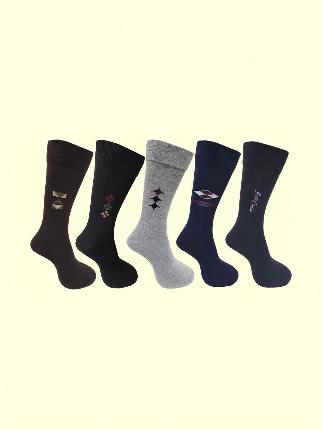GARUN Men Pack of 5 Cotton Patterned Calf Length Socks