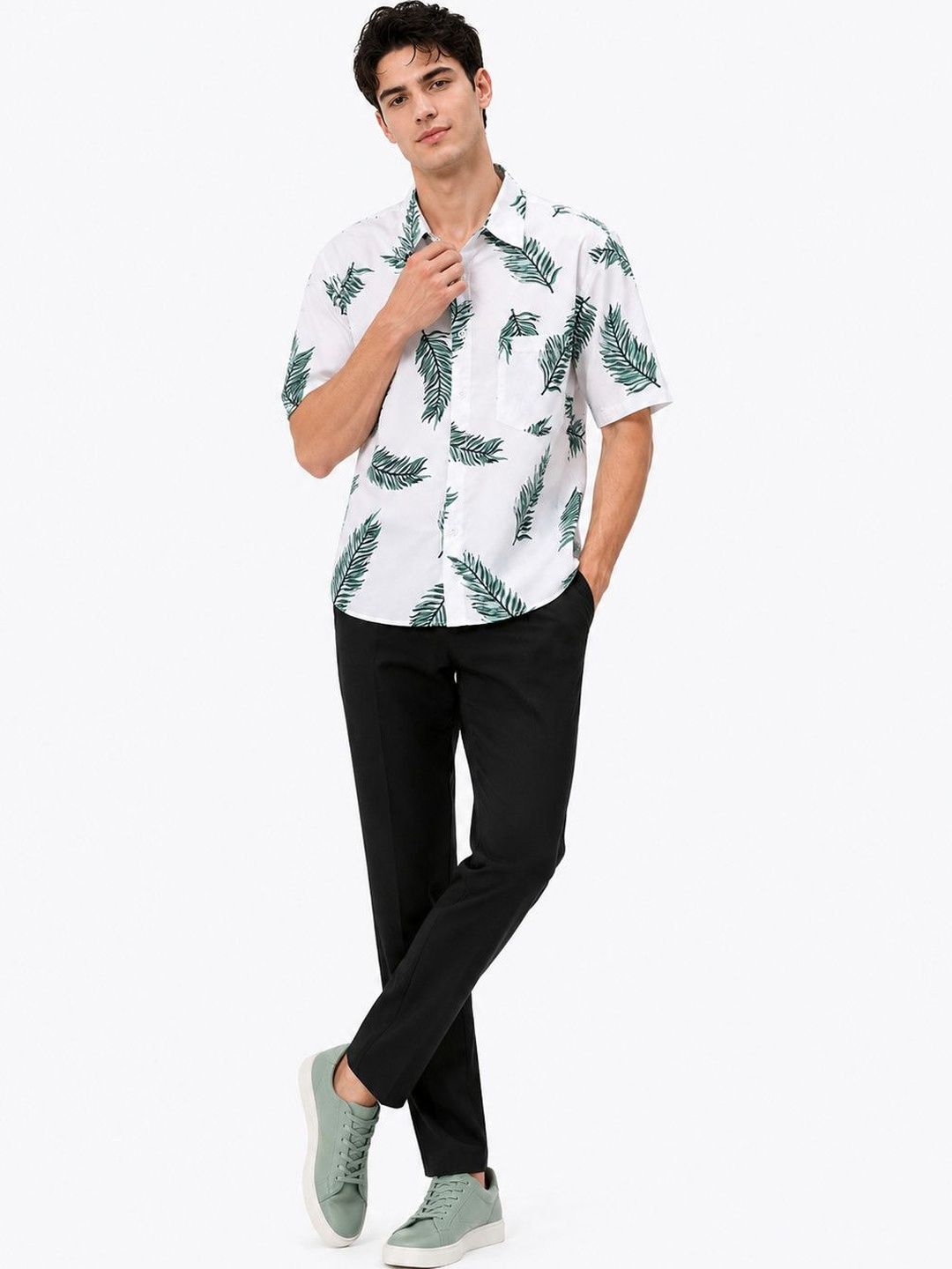 Suo Men Floral Printed Casual Shirt