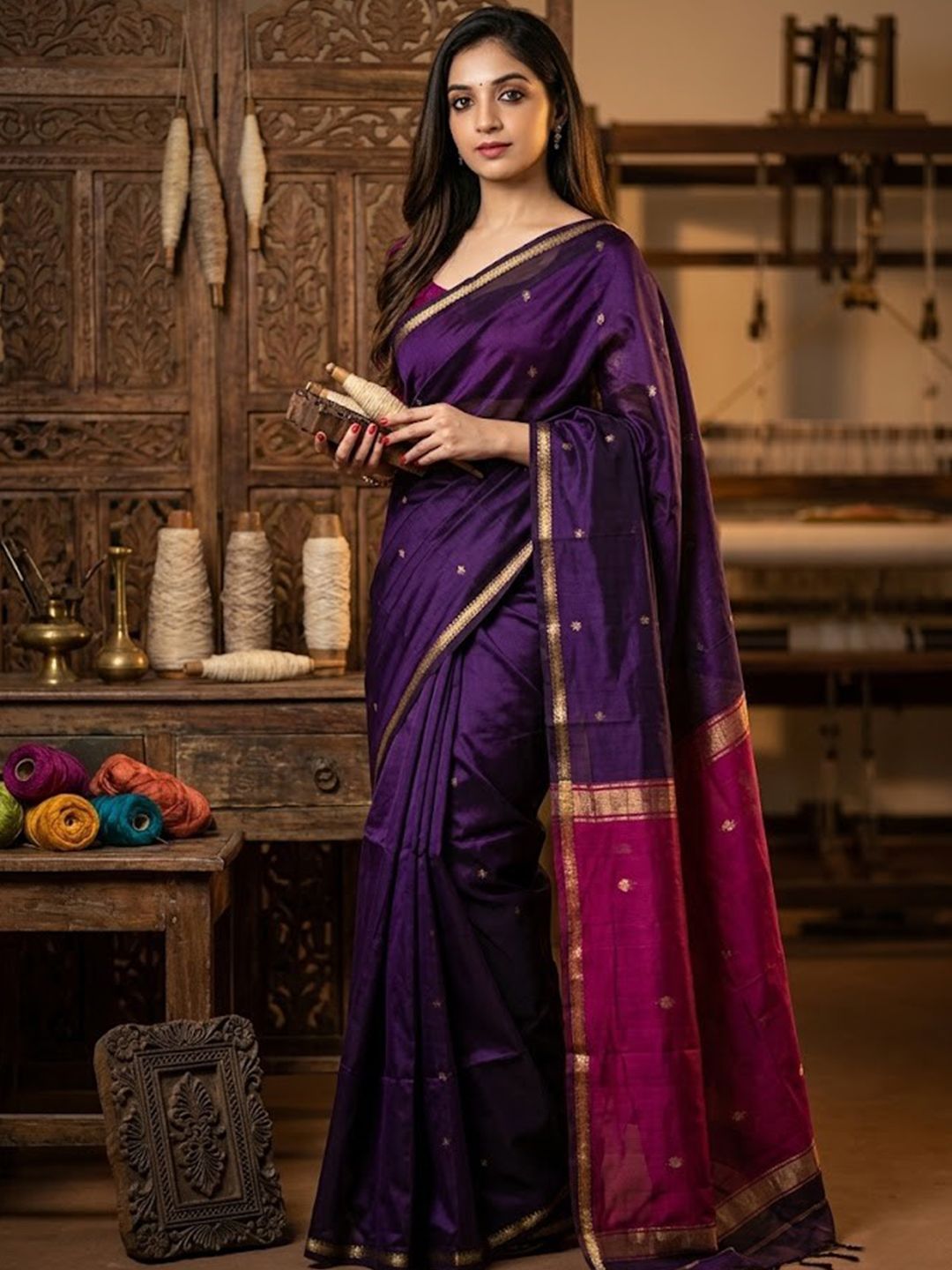 Eecoo Ethnic Motifs Silk Blend Handloom Saree