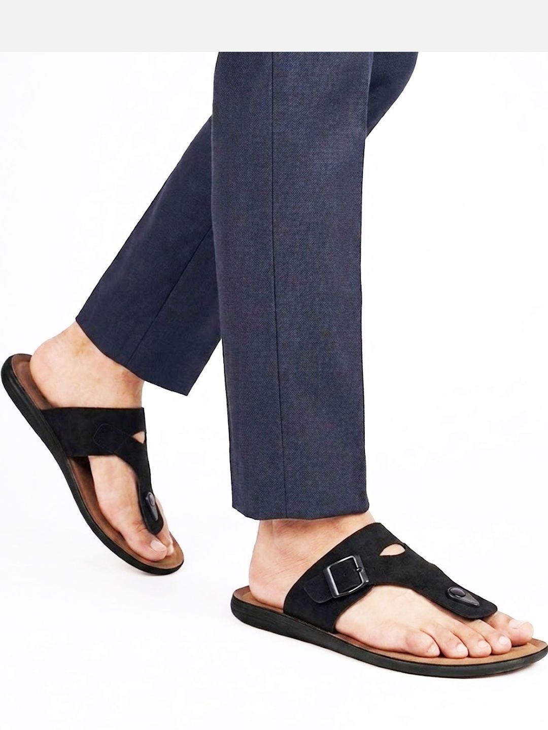 Binny Men Black Synthetic Casual Toe-Ring Sandals With Buckle Detail
