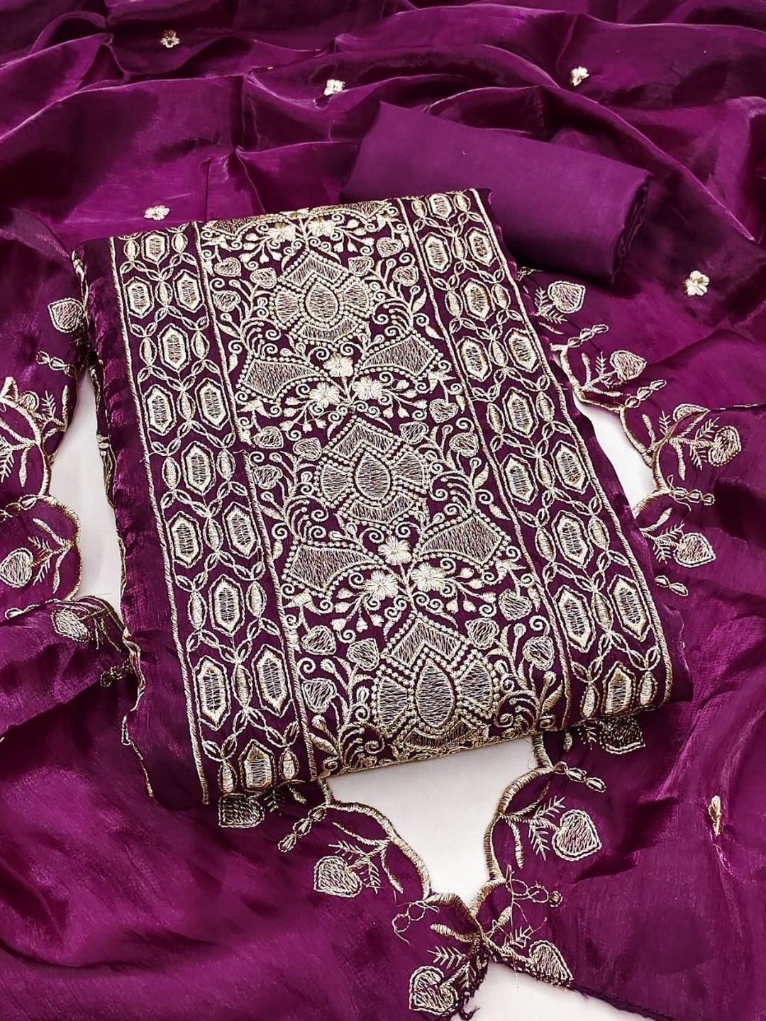 Rangtulika Ethnics Embroidered Organza Unstitched Dress Material