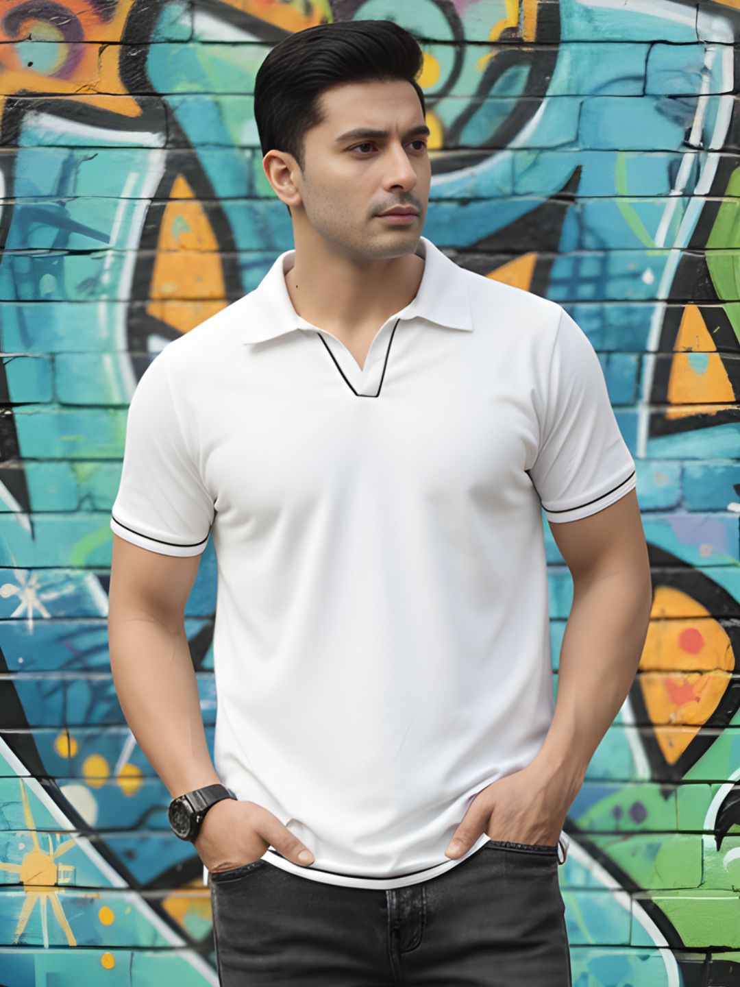 HERE&NOW Men Polo Collar T-shirt
