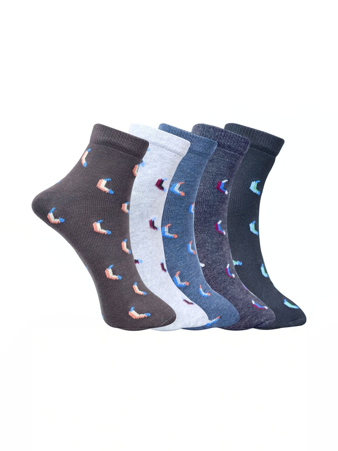 GARUN Men Pack of 5 Cotton Patterned Above Ankle Socks
