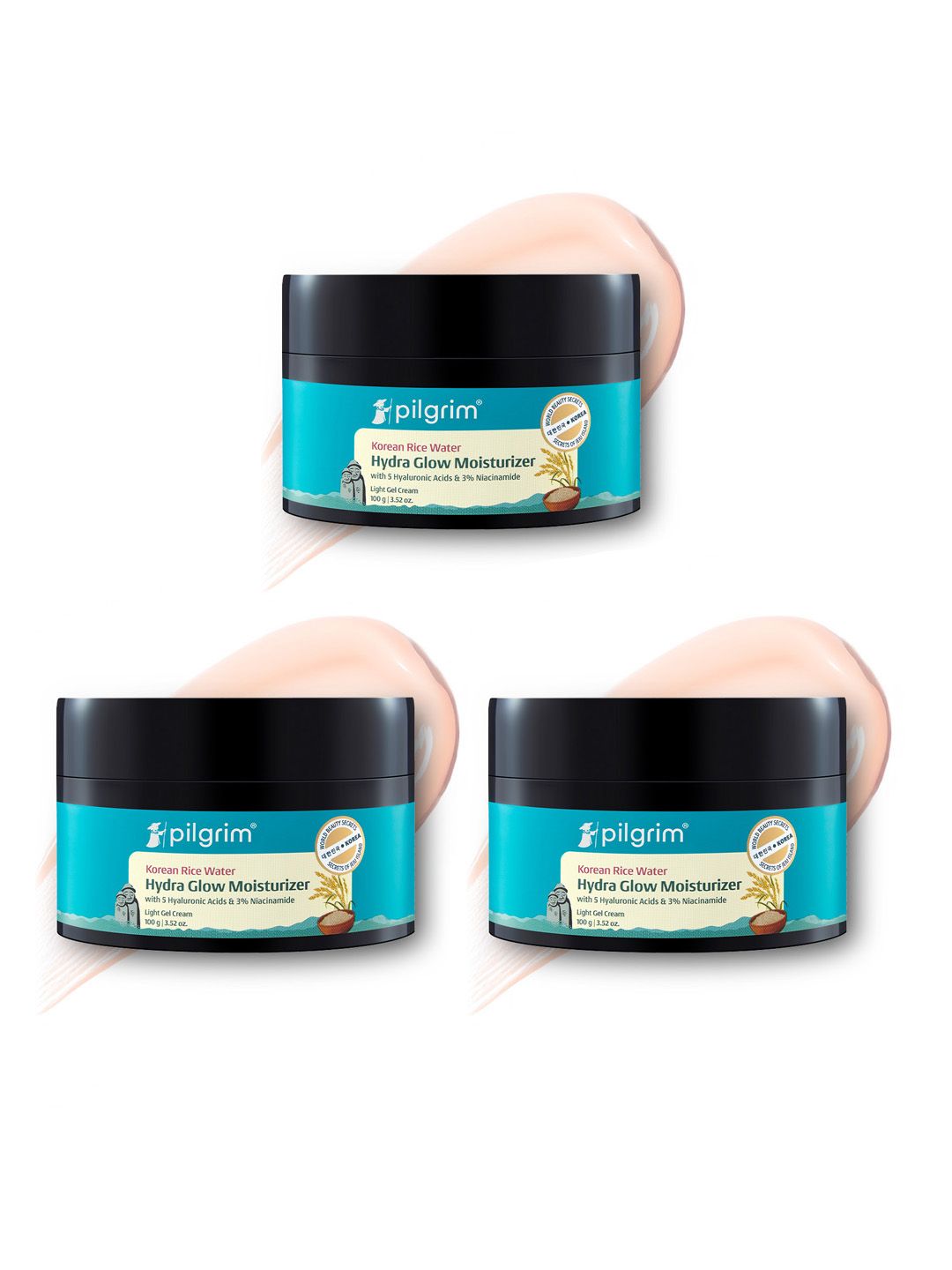 3 Pcs Rice Water Moisturizer Pilgrim 3 Pcs Korean Rice Water Hydra Glow Light Gel Moisturizer - 100 g Each