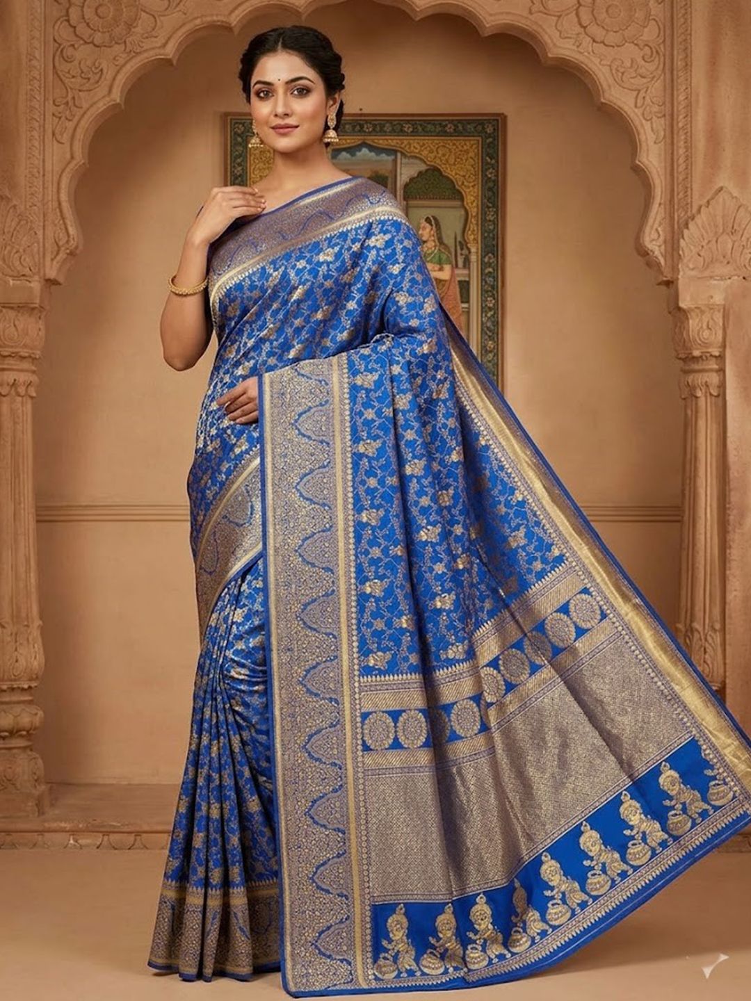 Dinesh Ethnic Traditional Wear Dinesh Ethnic Traditional Wear Ethnic Motifs Krishna Woven Design Zari Kanjeevaram Saree