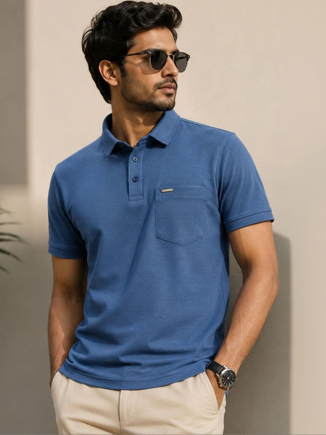 Parcel Yard Men Polo Collar Pockets T-shirt