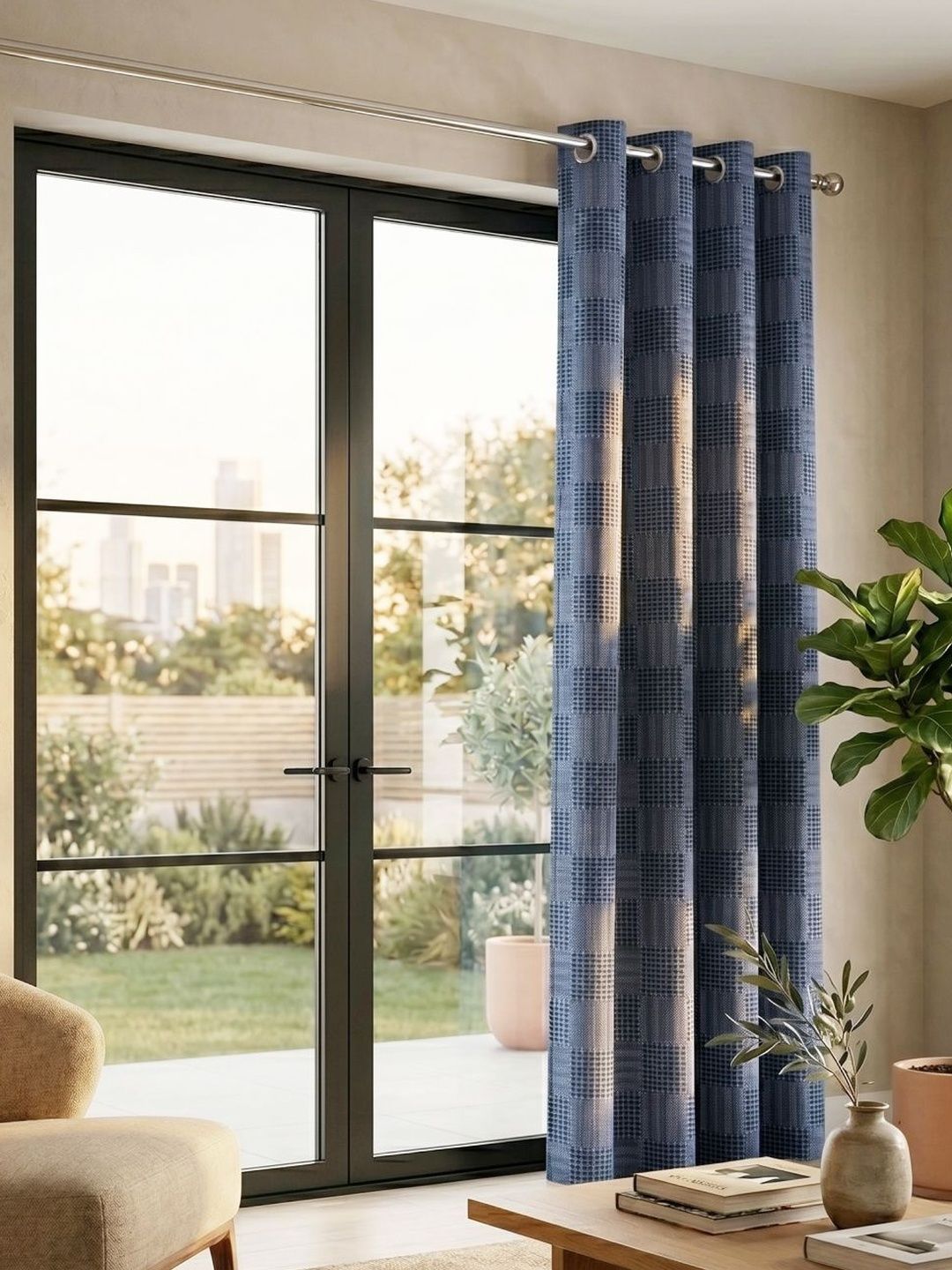 Saral Home Navy Blue Room Darkening Curtains and Sheers