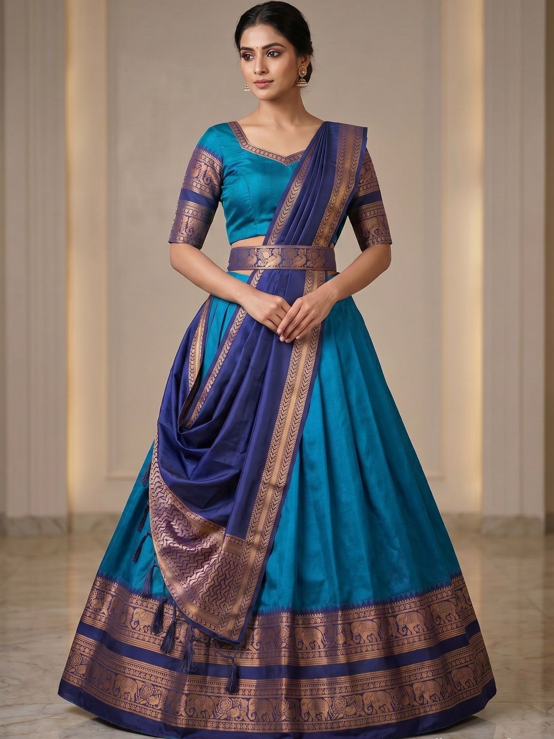SHAVIDR ENTERPRISE Embellished Block Print Ready to Wear Lehenga & Blouse With Dupatta