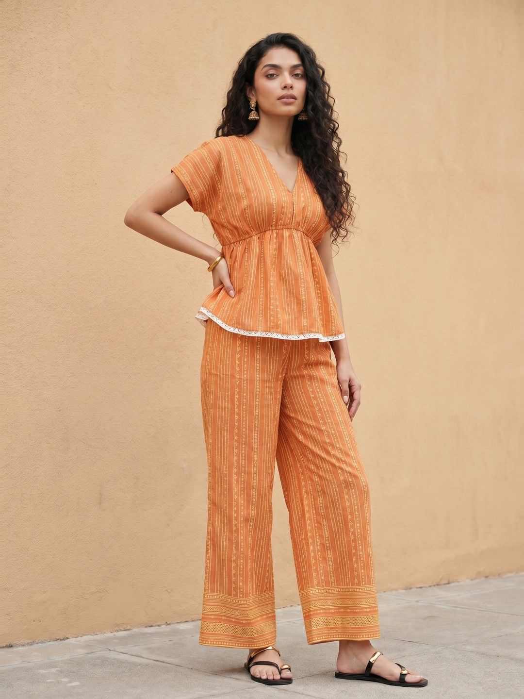 fusion by glitchez Striped Cinched Top with Palazzos