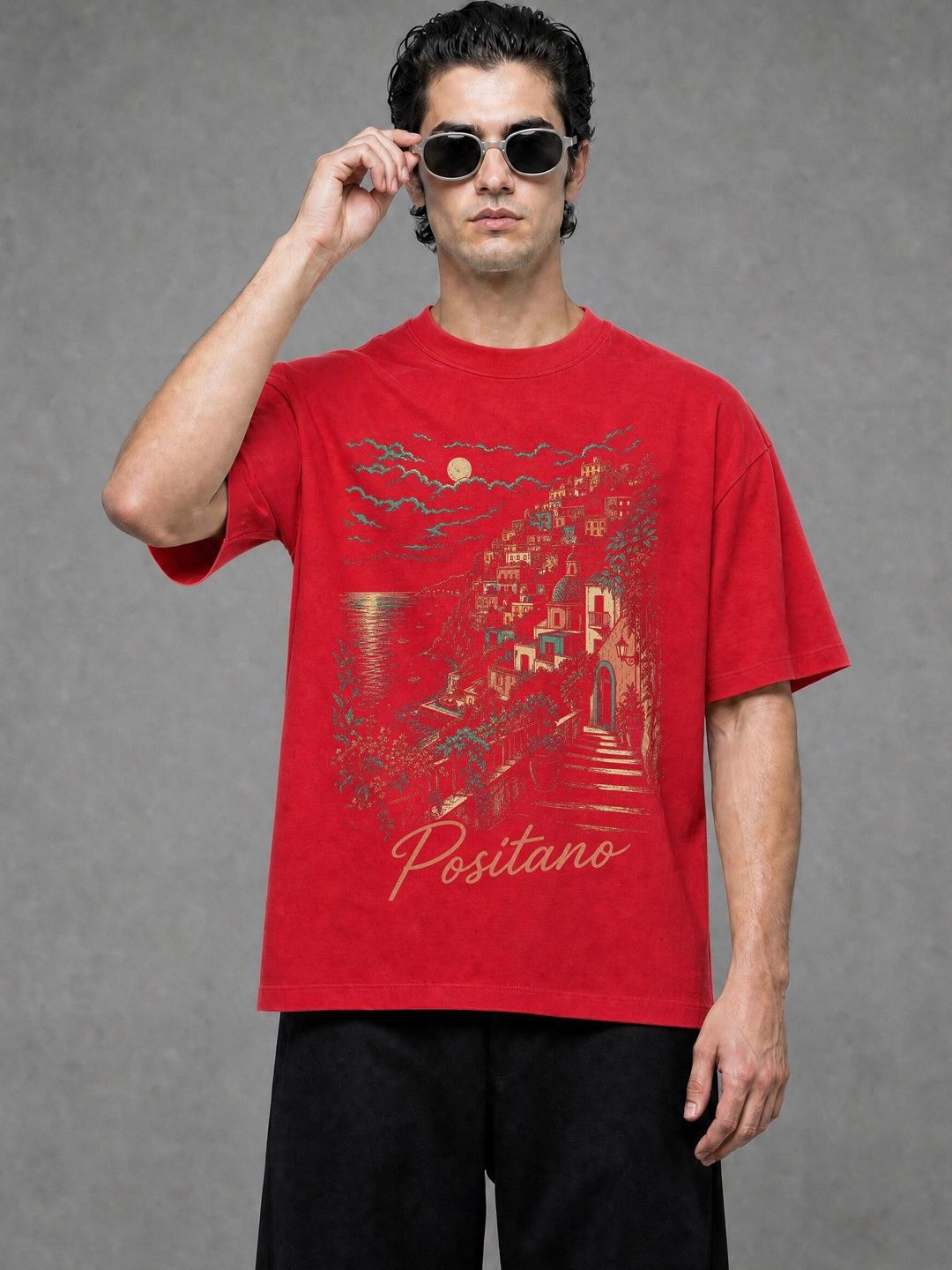 FARDA Unisex Printed Drop-Shoulder Sleeves T-shirt