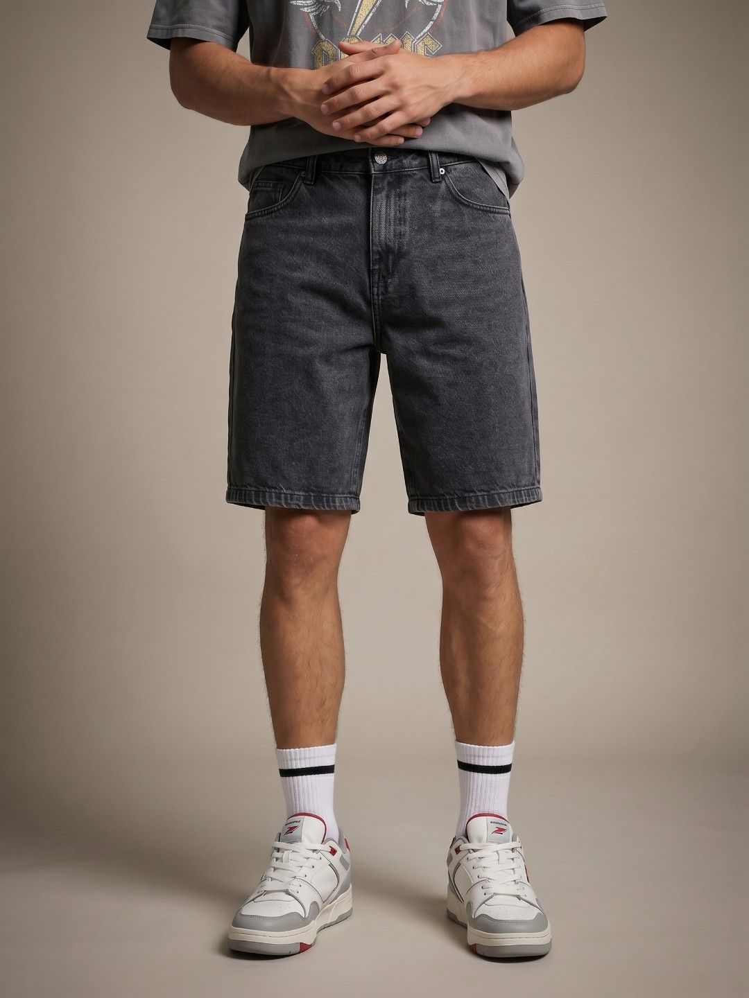 glitchez High-Rise Cotton Relaxed Fit Denim Shorts