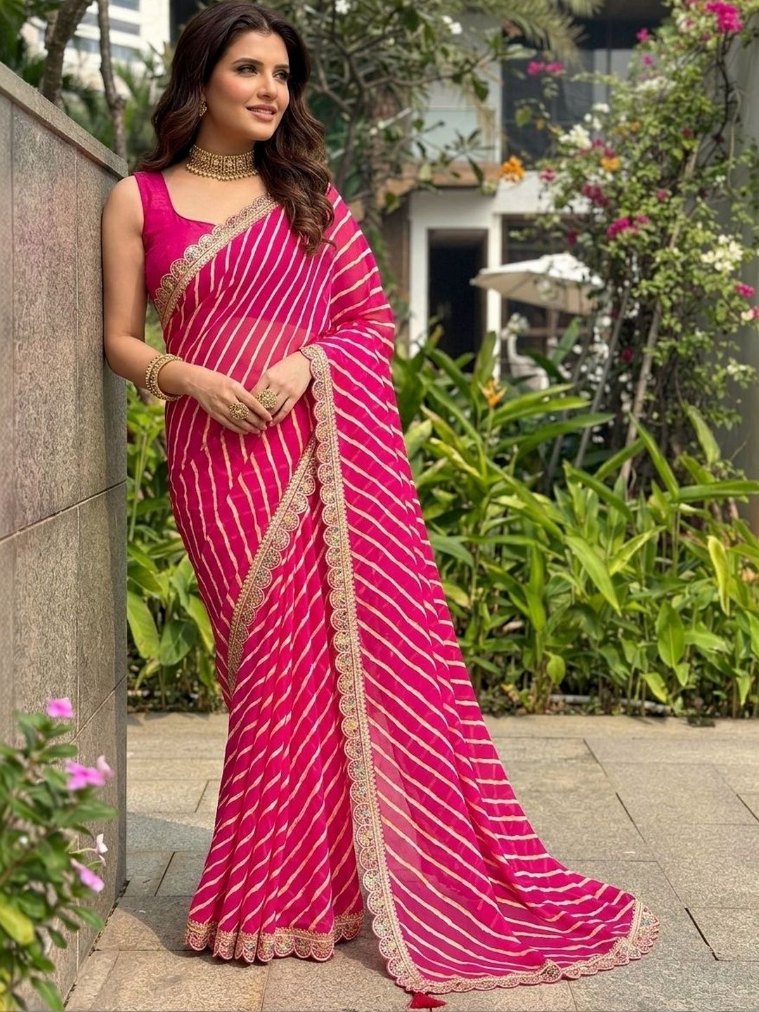 Sangria Leheriya Zari Pure Georgette Leheriya Saree