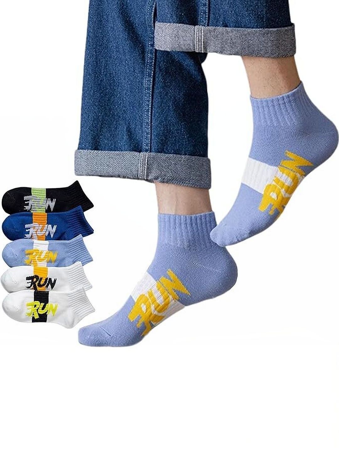 MERCEHIVE Men Pack of 5 Cotton Patterned Ankle Length Socks