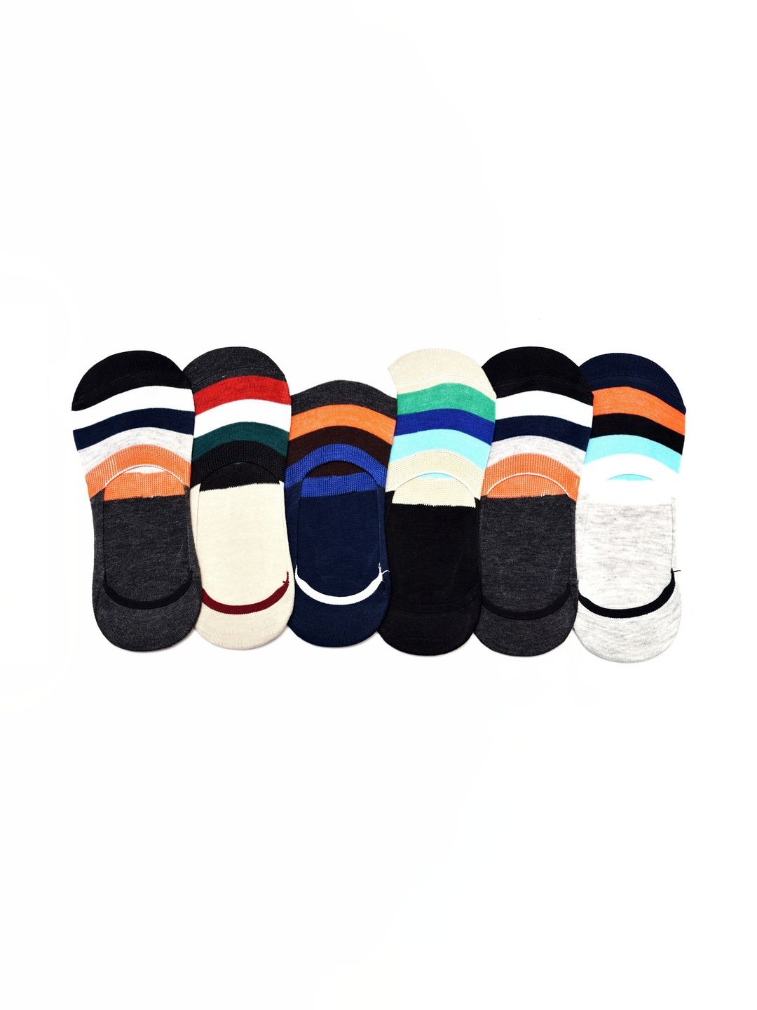 GARUN Men Pack of 6 Cotton Striped Shoe Liners Socks