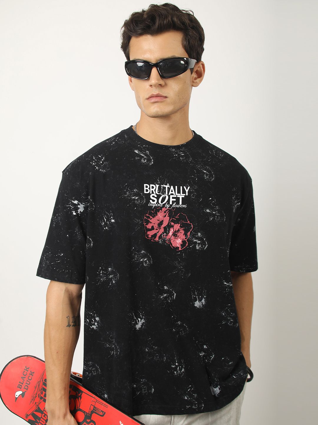 Maniac Acid Wash Printed Round Neck Cotton Oversized T-shirt