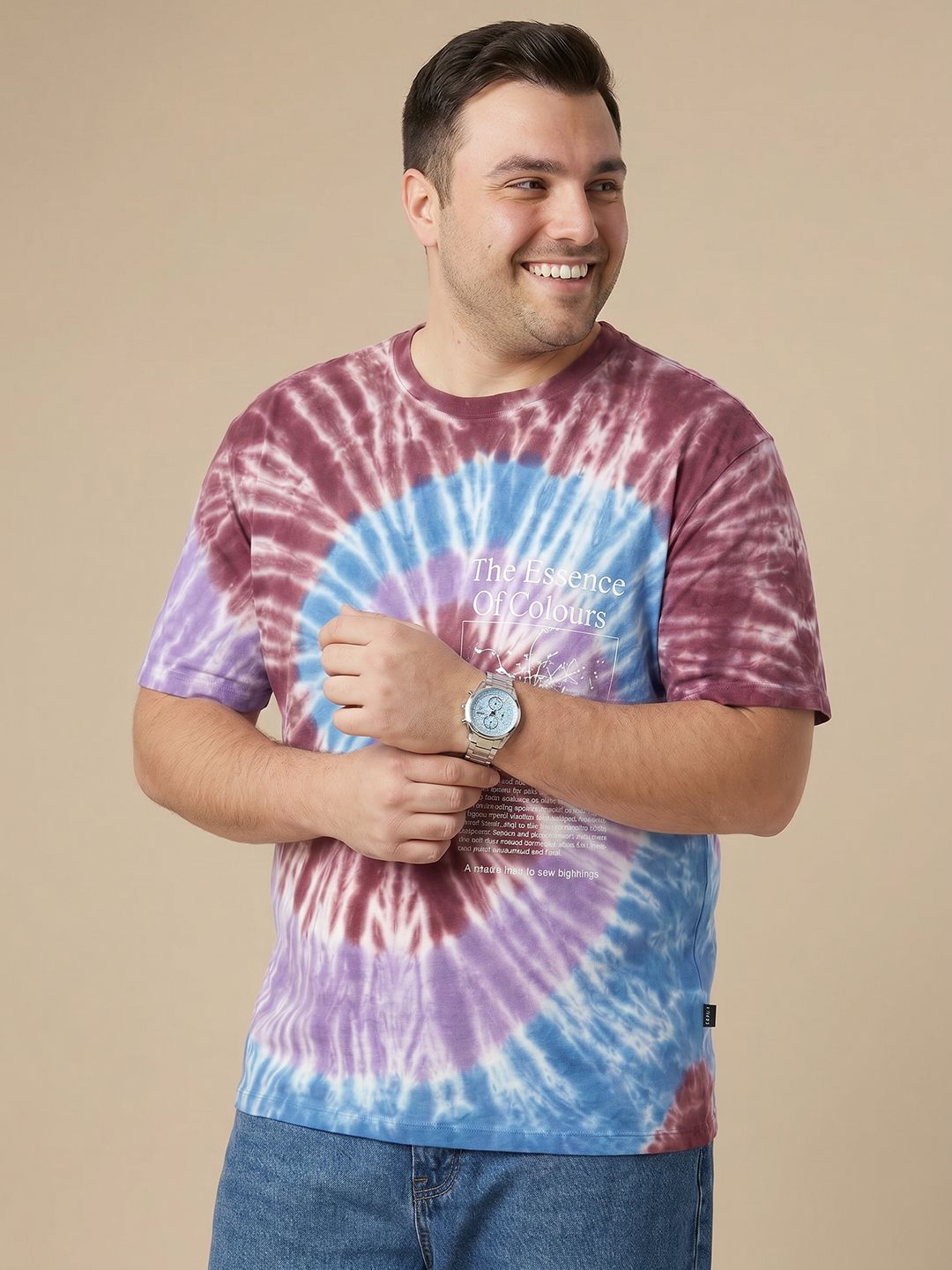 Sztori Plus Size Tie and Dye Dyed Pure Cotton T-shirt