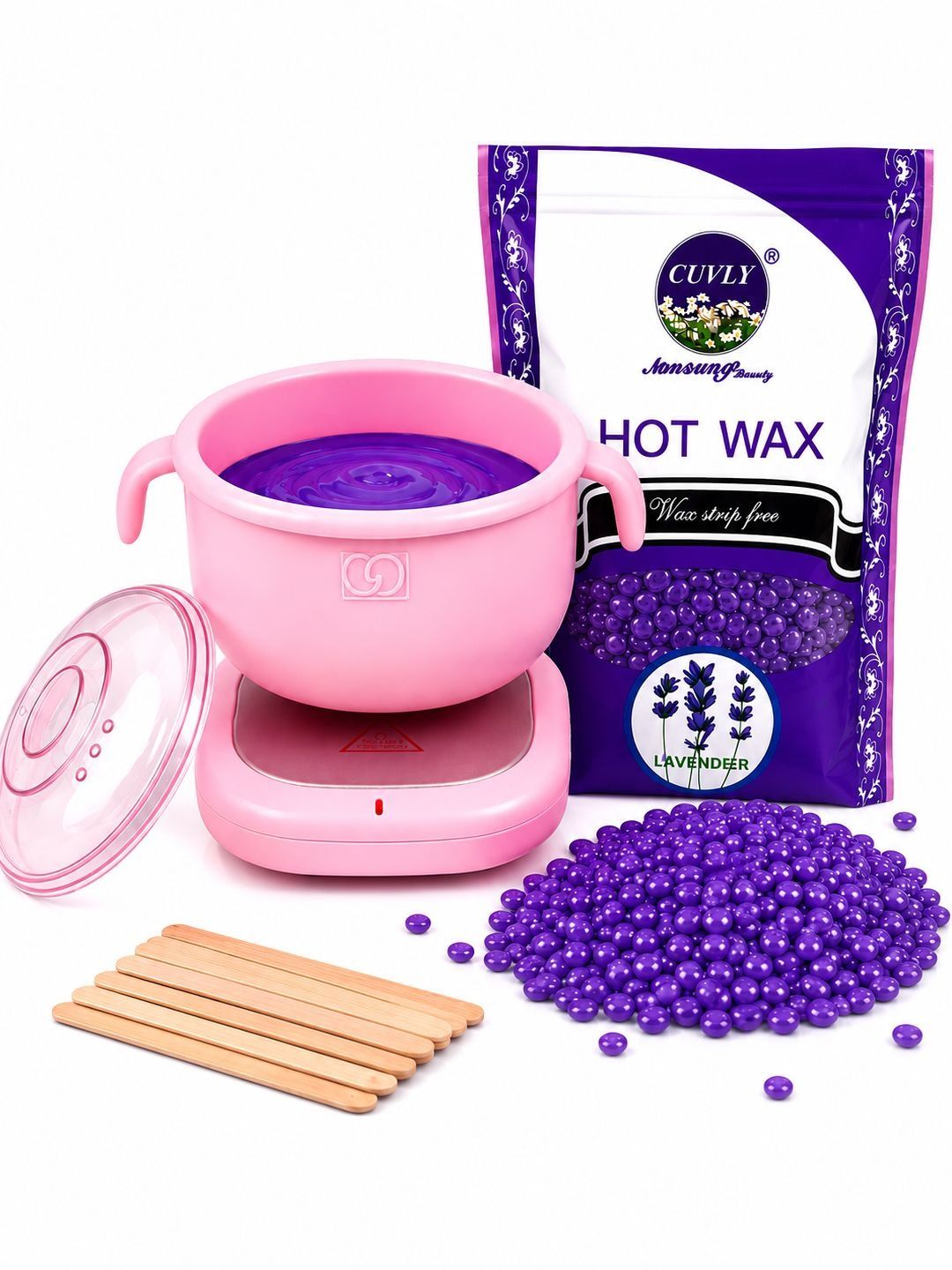 CUVLY Silicone Wax Heater with Lavender Brazilian Wax Beans for Legs-Underarm- Bikini 100g