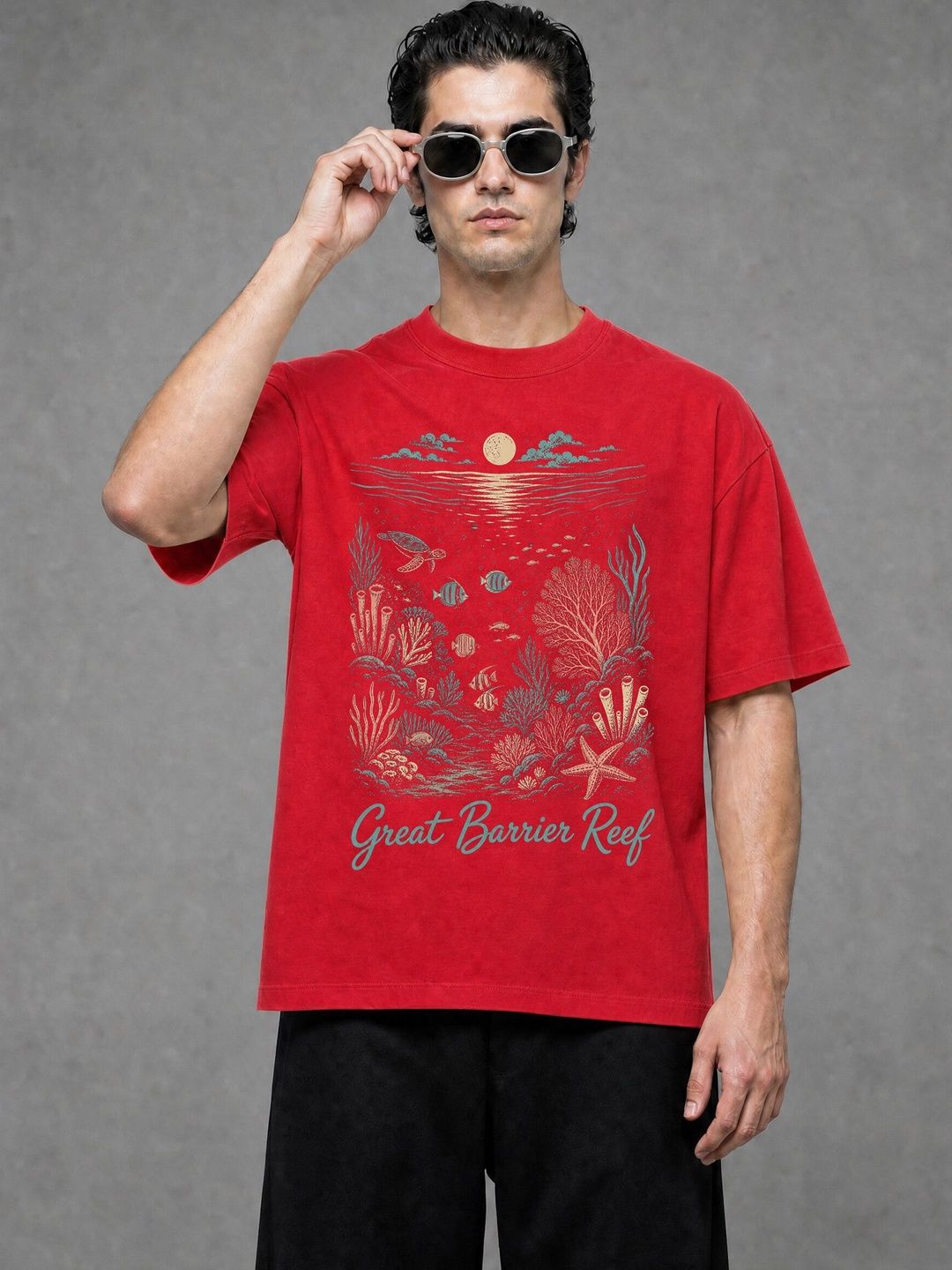 FARDA Unisex Printed Drop-Shoulder Sleeves T-shirt