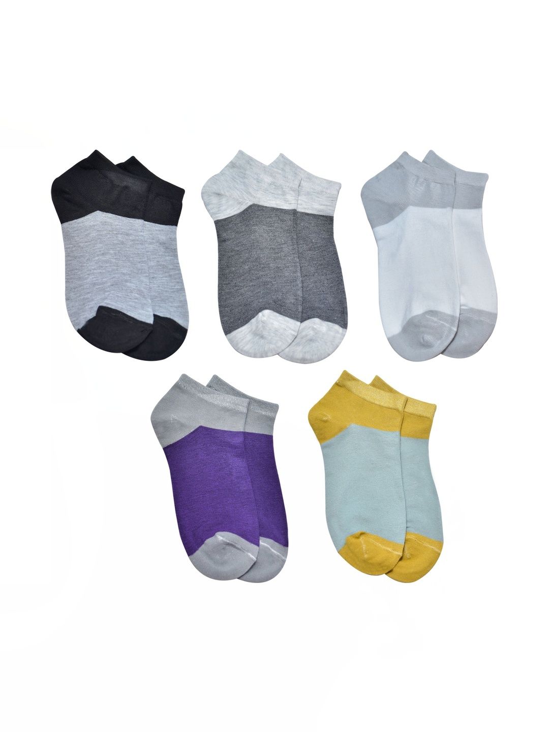 GARUN Men Pack of 5 Cotton Colourblocked Ankle Length Socks