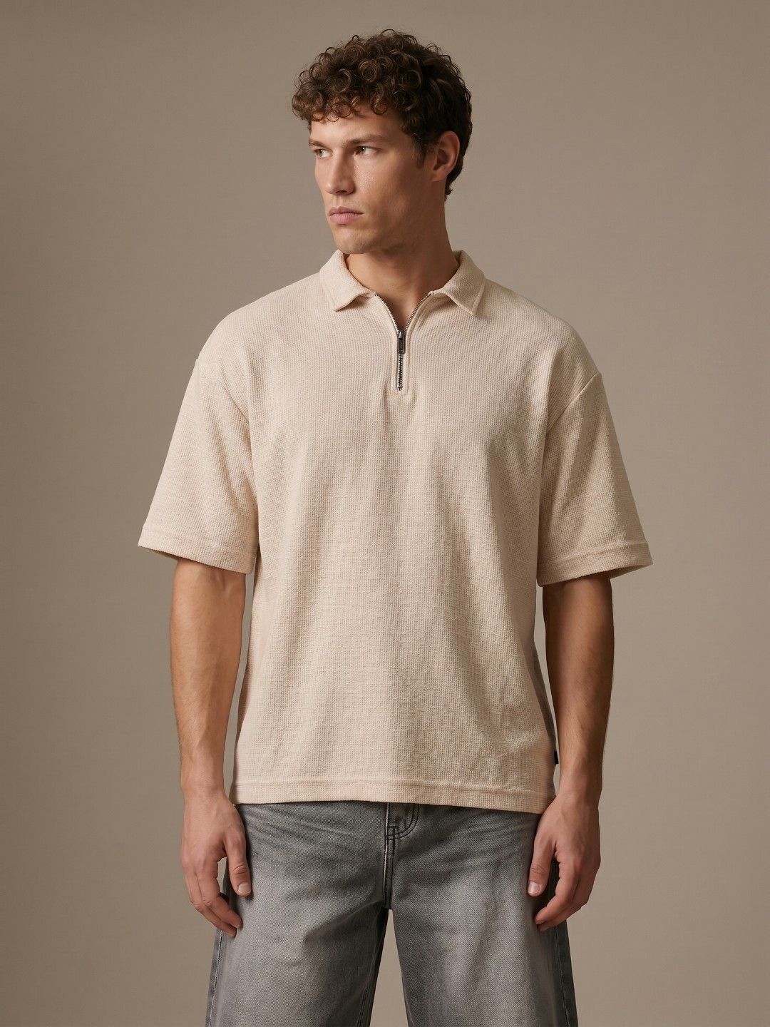 glitchez Self-Design Polo Collar Relaxed-Fit T-shirt