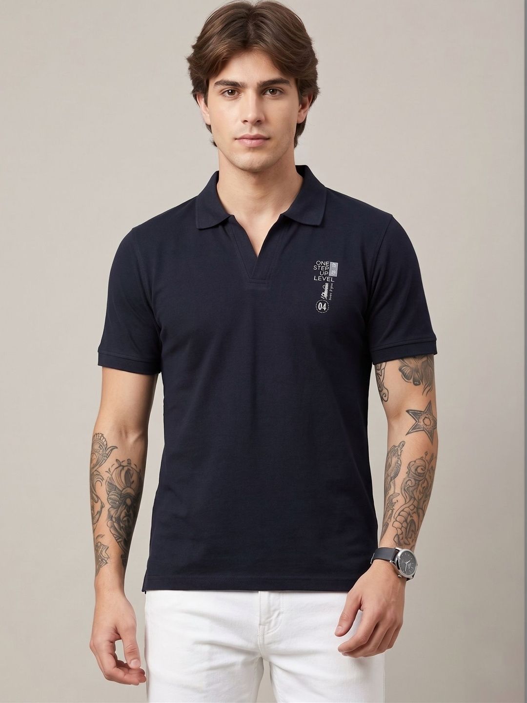 SANDPIPER Men Typography Printed Polo Collar Pockets T-shirt