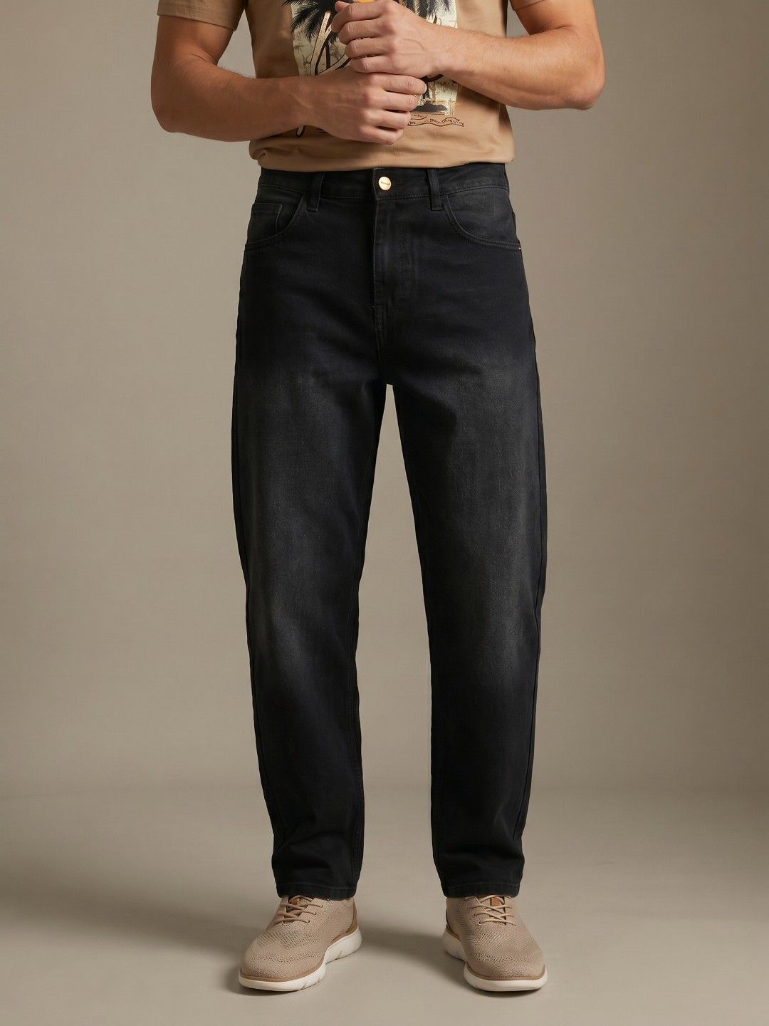 glitchez Cotton Mid-Rise Barrel Fit Light Fade Jeans