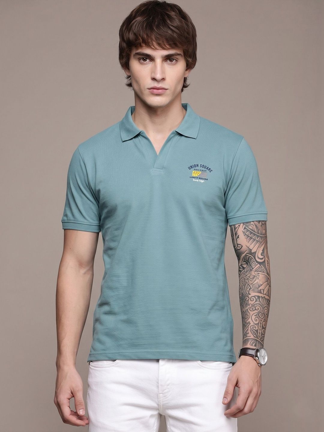 SANDPIPER Brand Logo Printed Cotton Polo Collar T-shirt