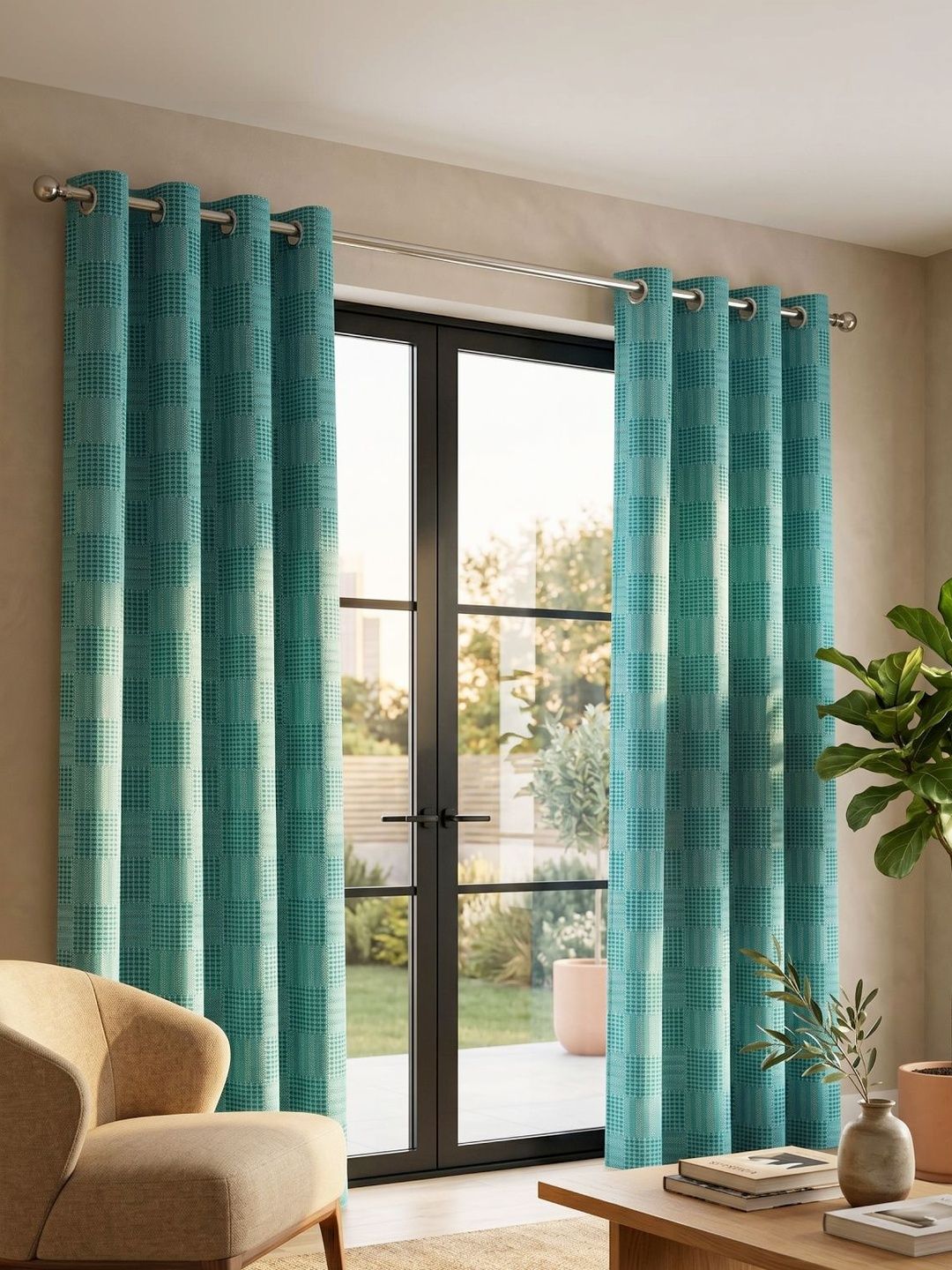 Saral Home Saral Home Green Set of 2 Room Darkening Curtains and Sheers