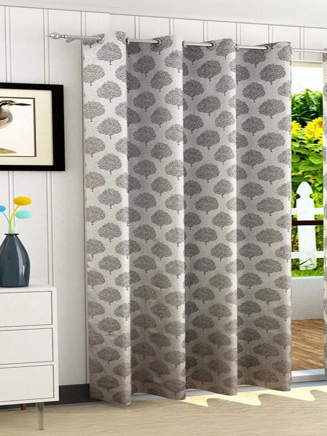 Vervique Vervique Brown Set of 2 Floral Window Curtains and Sheers