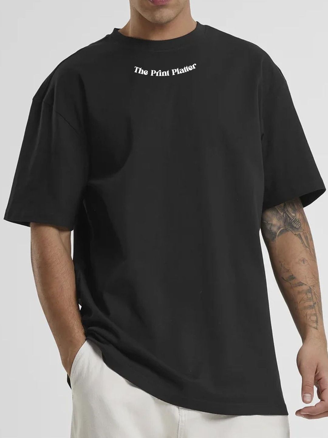 THE PRINT PLATTER Men Printed Drop-Shoulder Sleeves Pure Cotton T-shirt